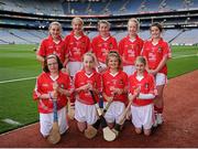 8 September 2013; The Cork camogie team, back row, left to right, Katie Condon, Aisling O'Donovan, Róisín Roche, Sara Kelly, Shanise Fitzsimons, front row, left to right, Emma Louise Clancy, Ciara Murphy, Eimhear Colton, Áine Conway. INTO/RESPECT Exhibition GoGames during the GAA Hurling All-Ireland Senior Championship Final between Cork and Clare, Croke Park, Dublin. Picture credit: Dáire Brennan / SPORTSFILE
