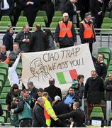 25 February 2012; Italy supporters hold up a Giovanni Trapattoni tribute flag during the game. RBS Six Nations Rugby Championship, Ireland v Italy, Aviva Stadium, Lansdowne Road, Dublin. Picture credit: David Maher / SPORTSFILE
