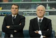 22 March 2013; Republic of Ireland manager Giovanni Trapattoni, right, and assistant manager Marco Tardelli  before the start of the game. 2014 FIFA World Cup Qualifier, Group C, Sweden v Republic of Ireland, Friends Arena, Solna, Stockholm, Sweden. Picture credit: David Maher / SPORTSFILE