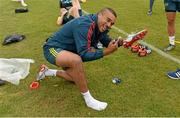 11 September 2013; Munster's Simon Zebo before squad training ahead of their Celtic League 2013/14, Round 2, game against Zebre on Friday. Munster Rugby Squad Training, Cork Instutute of Technology, Bishopstown, Cork. Picture credit: Diarmuid Greene / SPORTSFILE