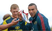 11 September 2013; Munster's Simon Zebo and Keith Earls before squad training ahead of their Celtic League 2013/14, Round 2, game against Zebre on Friday. Munster Rugby Squad Training, Cork Instutute of Technology, Bishopstown, Cork. Picture credit: Diarmuid Greene / SPORTSFILE