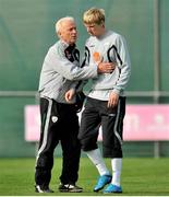 7 October 2009; Republic of Ireland manager Giovanni Trapattoni with Andy Keogh during squad training. Gannon Park, Malahide, Dublin. Picture credit: David Maher / SPORTSFILE