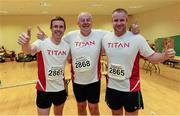 10 September 2013; Declan Byrne, left, Bobby Kerr, and Eoin Conroy, from Titan Marketing, who competed in the Grant Thornton 5k Corporate Team Challenge 2013. Dublin Docklands, Dublin. Photo by Sportsfile
