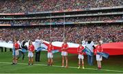 8 September 2013; Flagbearers before the match. GAA Hurling All-Ireland Senior Championship Final, Cork v Clare, Croke Park, Dublin. Picture credit: Brian Lawless / SPORTSFILE
