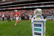 8 September 2013; Cork captain Patrick Cronin makes his way onto the pitch past the Liam MacCarthy Cup. GAA Hurling All-Ireland Senior Championship Final, Cork v Clare, Croke Park, Dublin. Picture credit: Matt Browne / SPORTSFILE