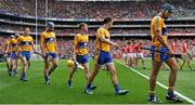 8 September 2013; The Clare and Cork teams during the pre-match parade. GAA Hurling All-Ireland Senior Championship Final, Cork v Clare, Croke Park, Dublin. Picture credit: Brian Lawless / SPORTSFILE