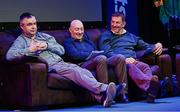 28 February 2024; On-stage, from left, Johnny Dineen of Upping The Ante, David Casey, Assistant Trainer to Willie Mullins, and trainer Gavin Cromwell, in discussion with the rest of the panel during the BoyleSports Cheltenham Preview Night in aid of SVP at the Bardic Theatre in Donaghmore, Tyrone. Photo by Ramsey Cardy/Sportsfile