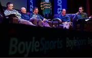 28 February 2024; On-stage, from left, Johnny Dineen of Upping The Ante, David Casey, Assistant Trainer to Willie Mullins, trainer Gavin Cromwell, Robbie Power, Ex Jockey & BoyleSports Ambassador, and Tony Keenan, At The Races during the BoyleSports Cheltenham Preview Night in aid of SVP at the Bardic Theatre in Donaghmore, Tyrone. Photo by Ramsey Cardy/Sportsfile