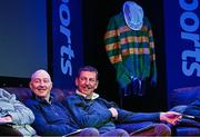 28 February 2024; On-stage, from left, David Casey, Assistant Trainer to Willie Mullins, and trainer Gavin Cromwell, in discussion with the rest of the panel during the BoyleSports Cheltenham Preview Night in aid of SVP at the Bardic Theatre in Donaghmore, Tyrone. Photo by Ramsey Cardy/Sportsfile