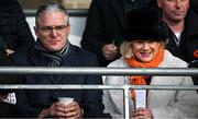 25 February 2024; Uachtarán Chumann Lúthchleas Gael Jarlath Burns and his wife Suzanne in attendance during the Allianz Football League Division 2 match between Armagh and Donegal at BOX-IT Athletic Grounds in Armagh. Photo by Brendan Moran/Sportsfile
