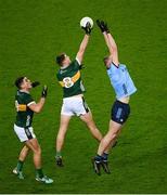 24 February 2024; Diarmuid O'Connor of Kerry wins possession ahead of teammate Joe O'Connor, left, and Peadar O Cofaigh Byrne of Dublin during the Allianz Football League Division 1 match between Dublin and Kerry at Croke Park in Dublin. Photo by Ray McManus/Sportsfile