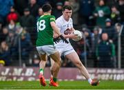 25 February 2024; Alex Beirne of Kildare in action against Brian O'Halloran of Meath during the Allianz Football League Division 2 match between Meath and Kildare at Páirc Tailteann in Navan, Meath. Photo by Sam Barnes/Sportsfile