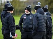 25 February 2024; Kildare manager Glenn Ryan in conversation with his coaching staff before the Allianz Football League Division 2 match between Meath and Kildare at Páirc Tailteann in Navan, Meath. Photo by Sam Barnes/Sportsfile