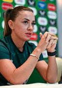 26 February 2024; Katie McCabe during a Republic of Ireland women press conference at the Castleknock Hotel in Castleknock, Dublin. Photo by Tyler Miller/Sportsfile