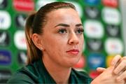 26 February 2024; Katie McCabe during a Republic of Ireland women press conference at the Castleknock Hotel in Castleknock, Dublin. Photo by Tyler Miller/Sportsfile