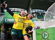 26 February 2024; Goalkeeper Courtney Brosnan, left, and Leanne Kiernan before a Republic of Ireland women training session at Tallaght Stadium in Dublin. Photo by Tyler Miller/Sportsfile