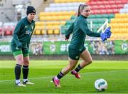 26 February 2024; Aoife Mannion, left, during a Republic of Ireland women training session at Tallaght Stadium in Dublin. Photo by Tyler Miller/Sportsfile