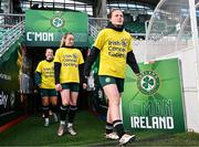 26 February 2024; The Ireland Women’s National Team is calling on fans to go all in against cancer this Daffodil Day, Friday 22nd March. Ahead of their international friendly against Wales on Tuesday at Tallaght Stadium, the Girls in Green turned yellow to show their support for the Irish Cancer Society’s Daffodil Day. There are lots of ways to get involved this Daffodil Day, visit cancer.ie to learn more. Daffodil Day takes place on Friday 22nd March. Whether you want to get involved with your school, company, or in your community, there are lots of ways to go all in and support cancer patients across Ireland. Visit cancer.ie to get involved or learn more. Anyone with questions or concerns about cancer can contact the Irish Cancer Society Support Line on Freephone 1800 200 700 or visit supportline@irishcancer.ie for more information. Pictured wearing the Daffidil day T-Shirt is Emily Murphy before a Republic of Ireland women training session at Tallaght Stadium in Dublin. Photo by Tyler Miller/Sportsfile