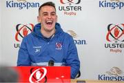 26 February 2024; James Hume during a Ulster rugby media conference at Kingspan Stadium in Belfast. Photo by John Dickson/Sportsfile