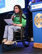 24 February 2024; Youth Representative Ellie Sheehy during the GAA Congress at Canal Court Hotel in Newry, Down. Photo by Piaras Ó Mídheach/Sportsfile