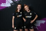 26 February 2024; Kate Slevin, left, and Shauna Brennan during an Athlone Town FC squad portrait session at Athlone Town Stadium in Westmeath. Photo by David Fitzgerald/Sportsfile