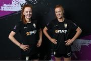 26 February 2024; Kate Slevin, left, and Shauna Brennan during an Athlone Town FC squad portrait session at Athlone Town Stadium in Westmeath. Photo by David Fitzgerald/Sportsfile