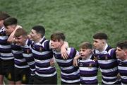 27 February 2024; Terenure College players celebrate after victory in the Bank of Ireland Leinster Schools Junior Cup quarter-final match between Terenure College and Temple Carrig School at Energia Park in Dublin. Photo by Piaras Ó Mídheach/Sportsfile
