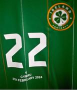 27 February 2024; A general view of a Republic of Ireland jersey before the international women's friendly match between Republic of Ireland and Wales at Tallaght Stadium in Dublin. Photo by David Fitzgerald/Sportsfile