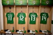 27 February 2024; A general view of jerseys before the international women's friendly match between Republic of Ireland and Wales at Tallaght Stadium in Dublin. Photo by David Fitzgerald/Sportsfile