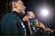 27 February 2024; Jamie Finn of Republic of Ireland, second from left, with teammates before the international women's friendly match between Republic of Ireland and Wales at Tallaght Stadium in Dublin. Photo by David Fitzgerald/Sportsfile