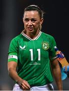 27 February 2024; Katie McCabe of Republic of Ireland reacts after being substituted after picking up an injury during the international women's friendly match between Republic of Ireland and Wales at Tallaght Stadium in Dublin. Photo by Tyler Miller/Sportsfile
