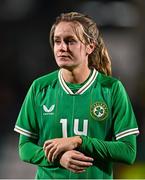 27 February 2024; Heather Payne of Republic of Ireland reacts after her side's defeat in the international women's friendly match between Republic of Ireland and Wales at Tallaght Stadium in Dublin. Photo by Tyler Miller/Sportsfile
