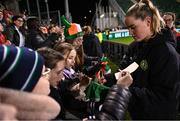 27 February 2024; Jessie Stapleton of Republic of Ireland signs autographs for supporters after the international women's friendly match between Republic of Ireland and Wales at Tallaght Stadium in Dublin. Photo by David Fitzgerald/Sportsfile