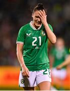 27 February 2024; Jessica Ziu of Republic of Ireland reacts during the international women's friendly match between Republic of Ireland and Wales at Tallaght Stadium in Dublin. Photo by Tyler Miller/Sportsfile