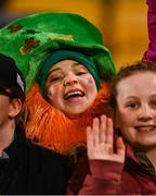 27 February 2024; A Republic of Ireland supporter during the international women's friendly match between Republic of Ireland and Wales at Tallaght Stadium in Dublin. Photo by Tyler Miller/Sportsfile