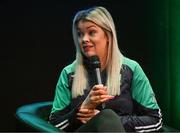 28 February 2024; Irish para-dressage athlete Sarah Slattery speaking at The Helix in DCU, Dublin, for Paralympics Ireland's '6 Months to Go' event ahead of the Paralympic Games 2024 in Paris, France. Photo by Seb Daly/Sportsfile