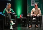 28 February 2024; Irish para-dressage athlete Sarah Slattery and her husband Jonathan Madden speaking at The Helix in DCU, Dublin, for Paralympics Ireland's '6 Months to Go' event ahead of the Paralympic Games 2024 in Paris, France. Photo by Seb Daly/Sportsfile