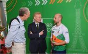 28 February 2024; French Ambassador to Ireland HE Vincent Guérend, centre, with Irish para-triathlete Donnacha McCarthy, right, and Dave Tilley, former coach of Donnacha McCarthy, at The Helix in DCU, Dublin, for Paralympics Ireland's '6 Months to Go' event ahead of the Paralympic Games 2024 in Paris, France. Photo by Seb Daly/Sportsfile
