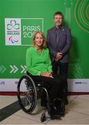 28 February 2024; Paralympics Ireland president Eimear Breathnach and Paralympics Ireland vice president Denis Toomey at The Helix in DCU, Dublin, for Paralympics Ireland's '6 Months to Go' event ahead of the Paralympic Games 2024 in Paris, France. Photo by Seb Daly/Sportsfile