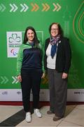 28 February 2024; Ana Maia, left, and Paralympics Ireland Chef de Mission Neasa Russell at The Helix in DCU, Dublin, for Paralympics Ireland's '6 Months to Go' event ahead of the Paralympic Games 2024 in Paris, France. Photo by Seb Daly/Sportsfile