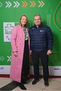28 February 2024; Paralympics Ireland vice president Lisa Clancy and Sport Ireland Institute director Liam Harbison at The Helix in DCU, Dublin, for Paralympics Ireland's '6 Months to Go' event ahead of the Paralympic Games 2024 in Paris, France. Photo by Seb Daly/Sportsfile