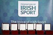 29 February 2024; Branding and awards before the Federation of Irish Sport Volunteers in Sport Awards at The Crowne Plaza Hotel in Blanchardstown, Dublin.  Photo by Seb Daly/Sportsfile