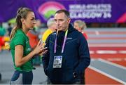 29 February 2024; Sharlene Mawdsley of Ireland, left, with coach Gary Ryan during the official team training session ahead of the World Indoor Athletics Championships 2024 at Emirates Arena in Glasgow, Scotland. Photo by Sam Barnes/Sportsfile