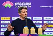 29 February 2024; World Athletics President Seb Coe speaking during the official press conference ahead of the World Indoor Athletics Championships 2024 at Emirates Arena in Glasgow, Scotland. Photo by Sam Barnes/Sportsfile