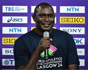 29 February 2024; World Athletics ambassador David Rudisha speaking during the official press conference ahead of the World Indoor Athletics Championships 2024 at Emirates Arena in Glasgow, Scotland. Photo by Sam Barnes/Sportsfile