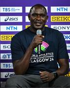 29 February 2024; World Athletics ambassador David Rudisha speaking during the official press conference ahead of the World Indoor Athletics Championships 2024 at Emirates Arena in Glasgow, Scotland. Photo by Sam Barnes/Sportsfile