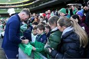 29 February 2024; Peter O’Mahony signs autographs for young supporters after an Ireland rugby training session at the Aviva Stadium in Dublin. Photo by Matt Browne/Sportsfile