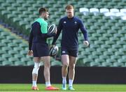 29 February 2024; Hugo Keenan, left, and Ciaran Frawley during an Ireland rugby training session at the Aviva Stadium in Dublin. Photo by Matt Browne/Sportsfile