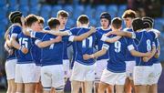 29 February 2024; The St Mary's College huddle ahead of the Bank of Ireland Leinster Schools Junior Cup quarter-final match between St Mary's College and CBC Monkstown at Energia Park in Dublin. Photo by Daire Brennan/Sportsfile