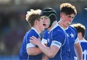 29 February 2024; Thomas Quigley of St Mary’s College scores his side's third try during the Bank of Ireland Leinster Schools Junior Cup quarter-final match between St Mary's College and CBC Monkstown at Energia Park in Dublin. Photo by Daire Brennan/Sportsfile